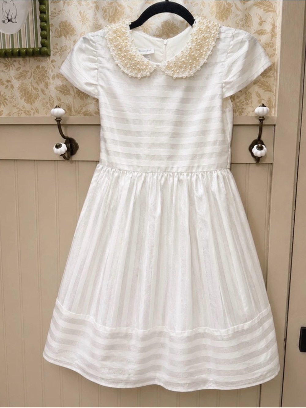 Bonnie Jean White Pearl Collar Dress - Girls Size 14